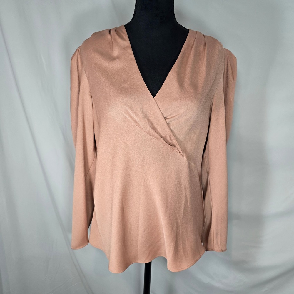 Express Womens Dusty Rose Surplice V-Neck Puff Shoulder Blouse Medium 02543